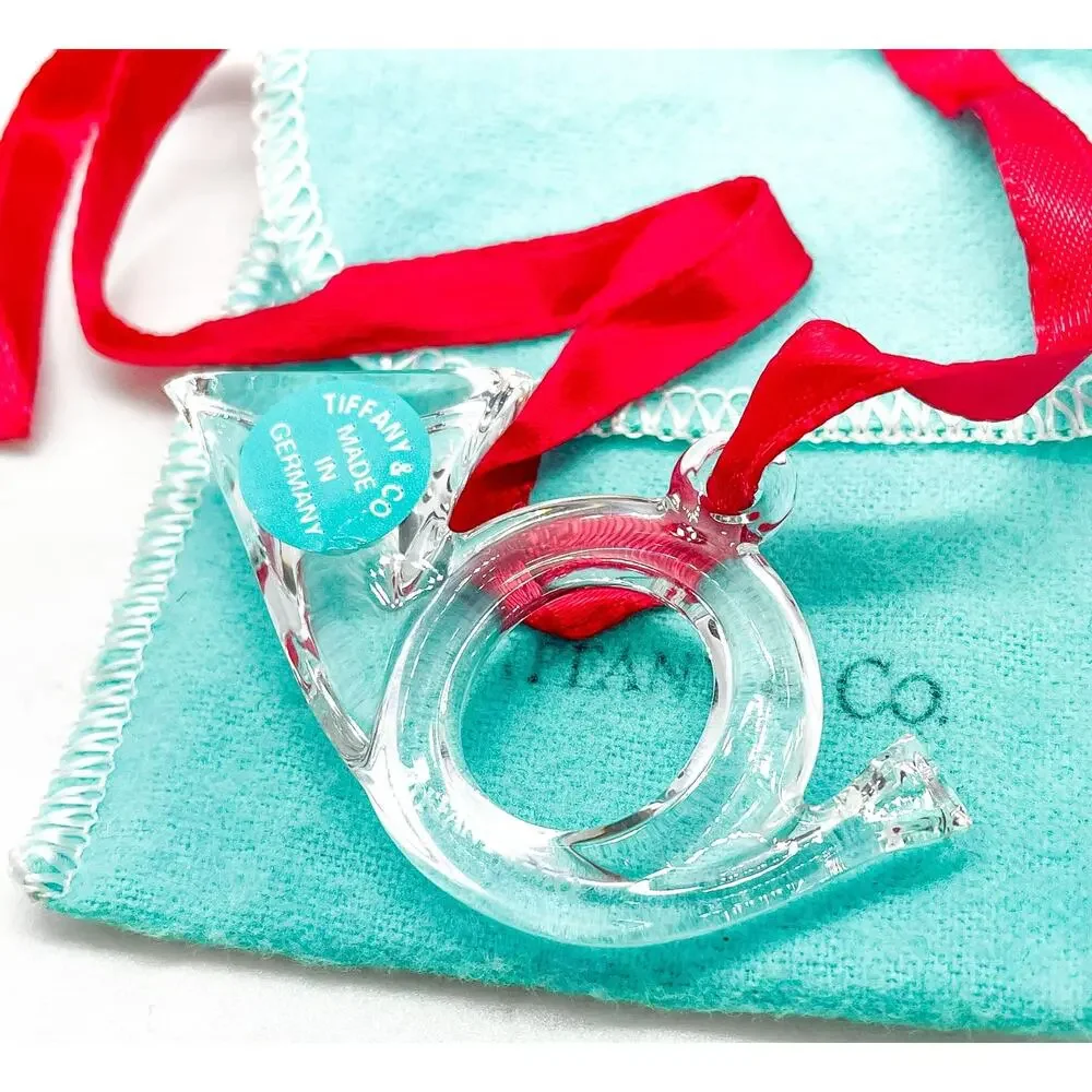 Tiffany & Co. Rare Crystal French Horn Christmas Ornament